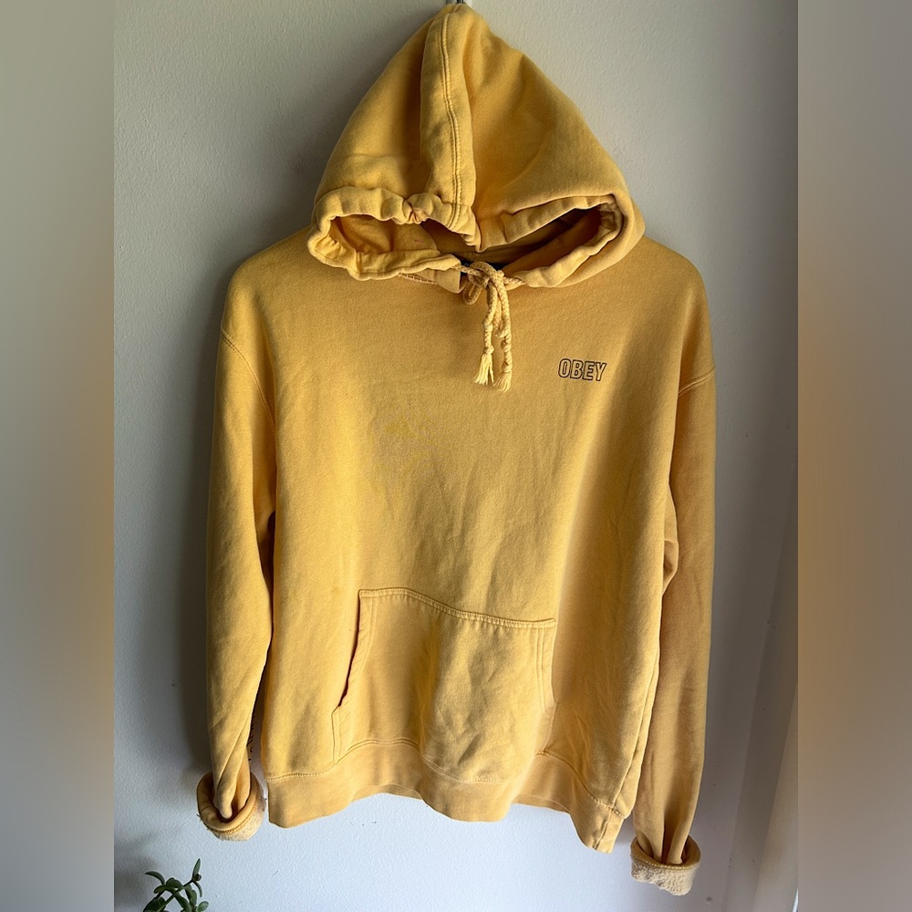 Obey Yellow pullover hooded hoodie sweatshirt - size L